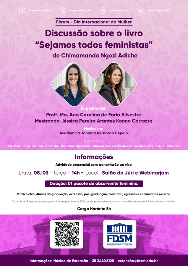 Evento 848 - FÓRUM PARA DISCUSSÃO DO LIVRO 'SEJAMOS TODOS FEMINISTAS' DE CHIMAMANDA NGOZI ADICHE