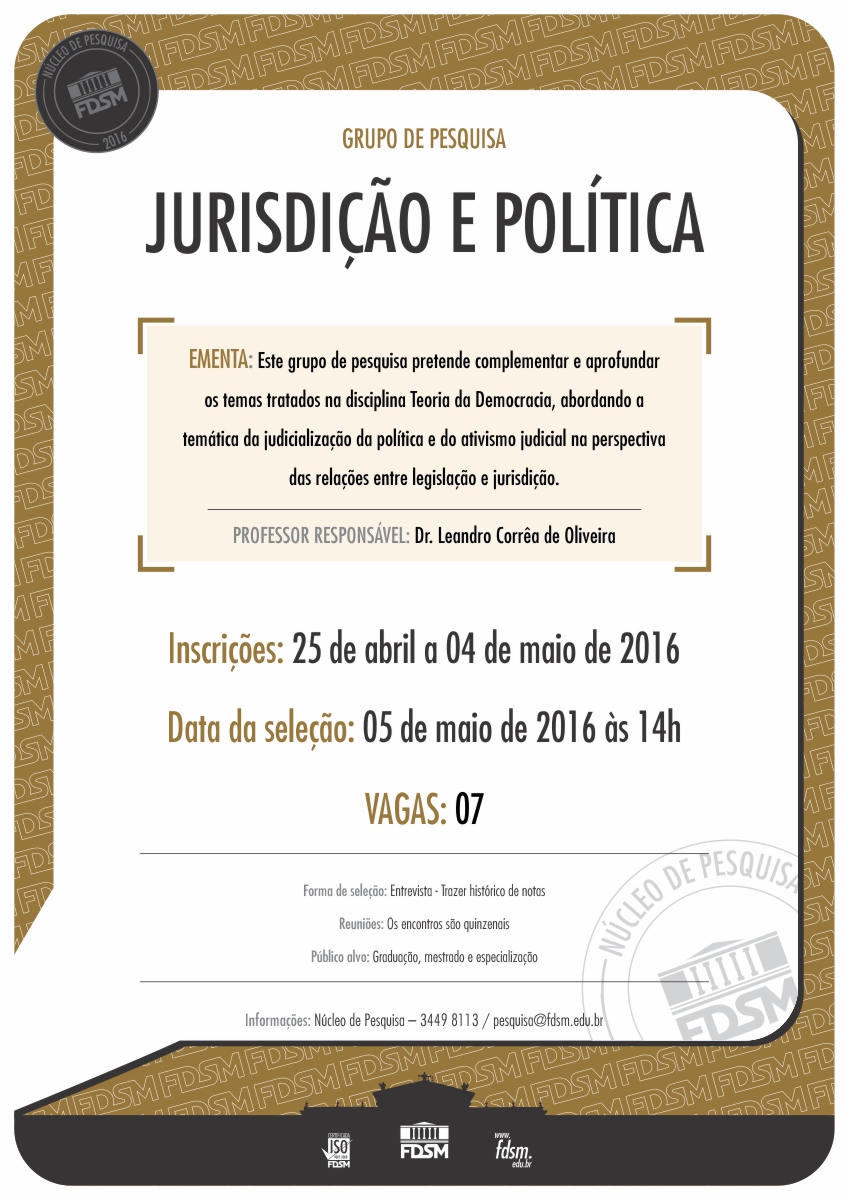 Notícia 2344 - GRUPO DE PESQUISA JURISDIÇÃO E POLÍTICA