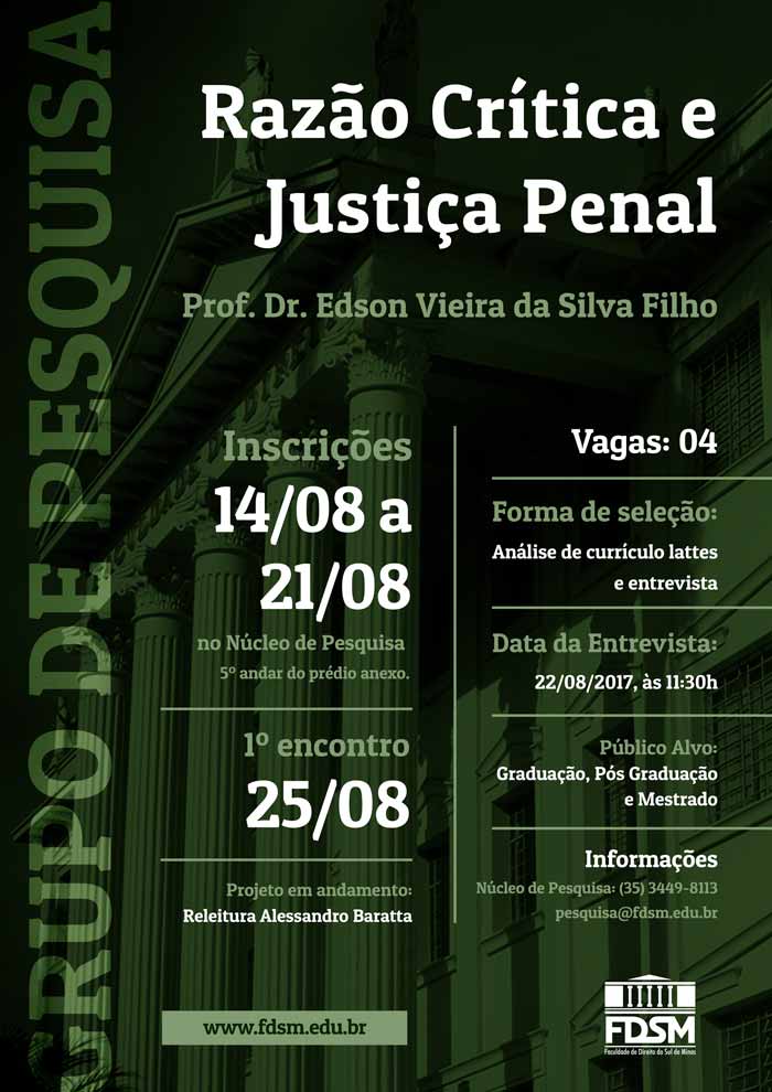 Notícia 3795 - GRUPO DE PESQUISA: RAZÃO CRÍTICA E JUSTIÇA PENAL