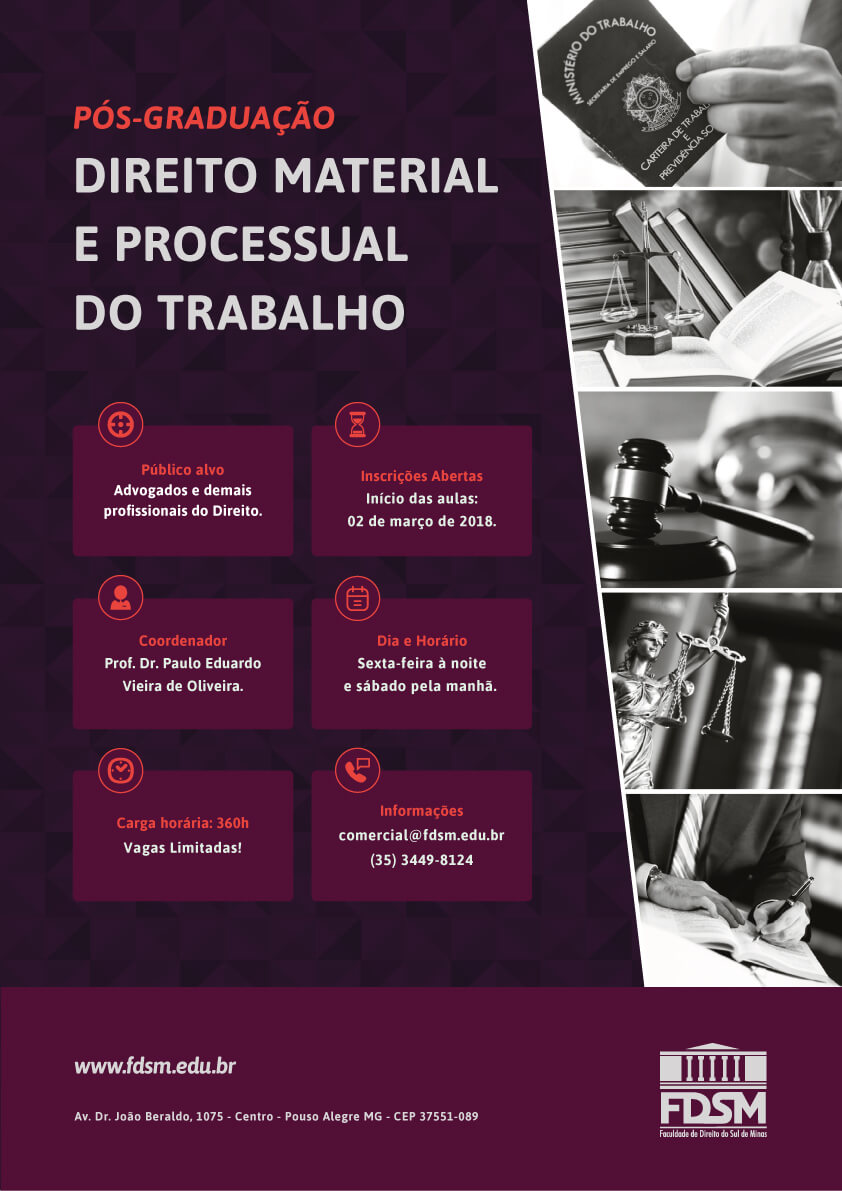 NotÃ­cia 4178 - PÃS-GRADUAÃÃO EM DIREITO MATERIAL E PROCESSUAL DO TRABALHO